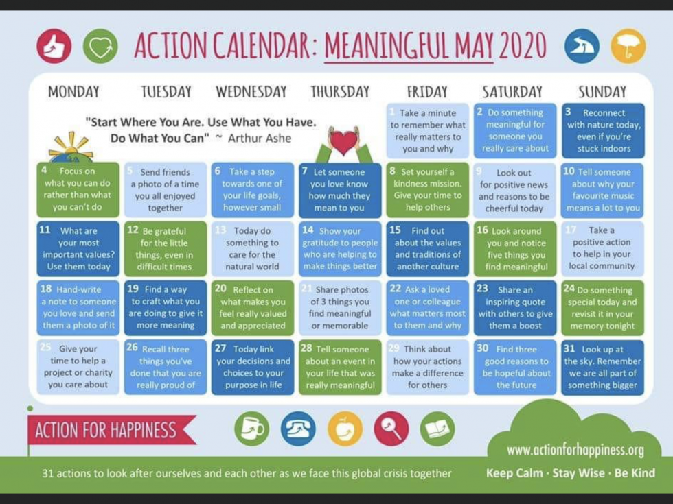 Action Calendar Meaningful May 2020