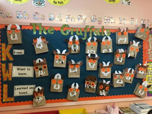 Y3's make brown paper bag Gruffalo's!
