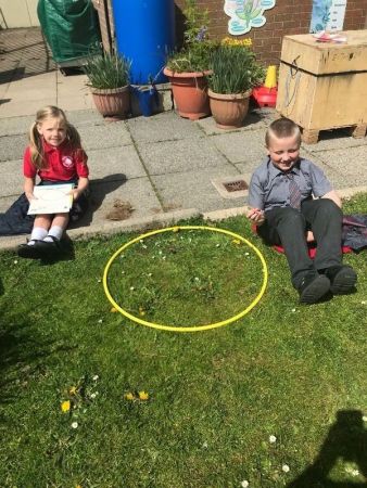 Year 3’s use a round quadrant looking at the plants in the garden last week